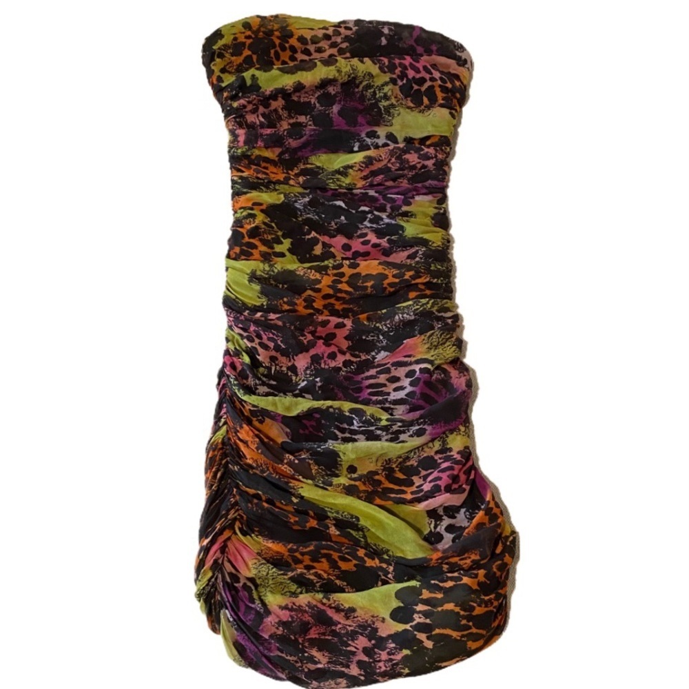 diane von furstenberg neon strapless tube top mini 90’s dress